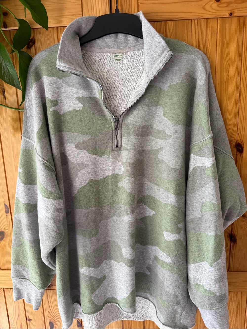 aerie Sunday Soft Green Camo quarter zip